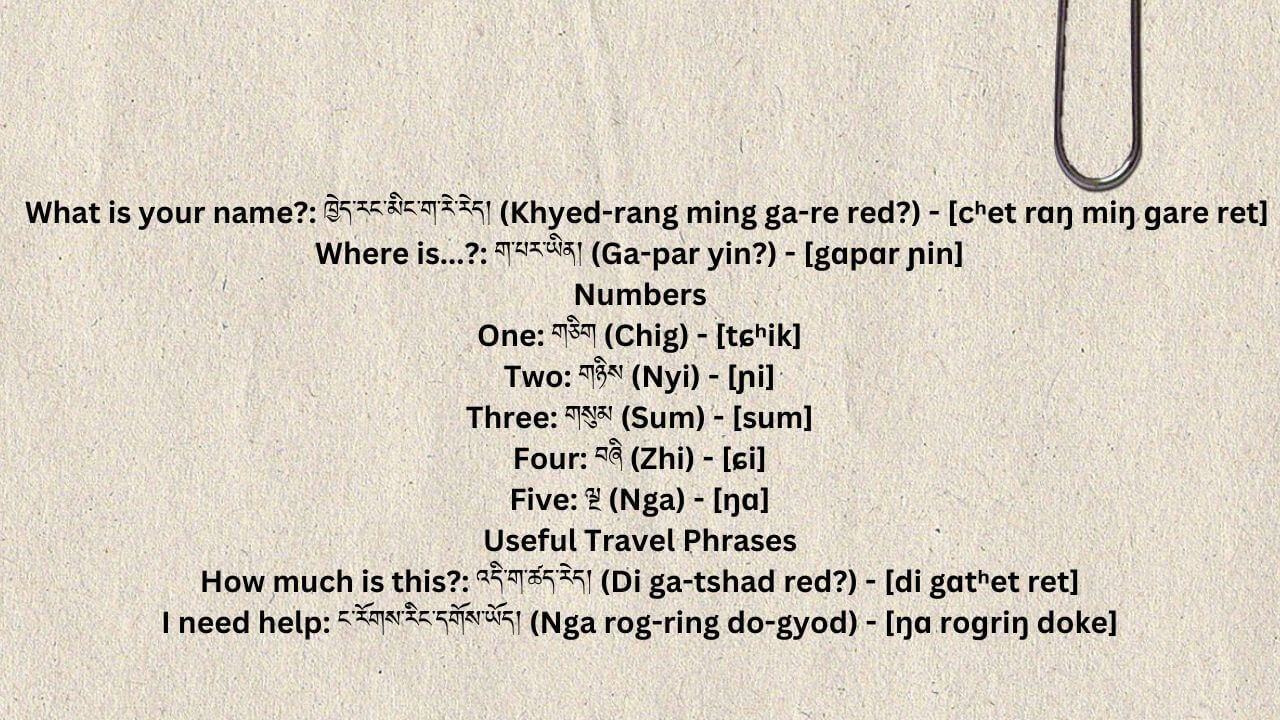 Tibetan language base phrases